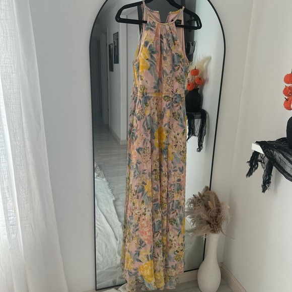 BETSEY & ADAM long halter wrap Pink and yellow floral dress - Picture 6 of 6